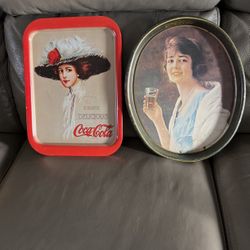 Two Vintage, 15”Metal Oval And 1909 Hamilton King, Serving Tray Coca-Cola Both For $60. Measurements In Pictures.