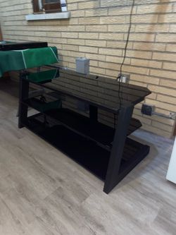 Black Glass & Steel 3 Layer TV Stand