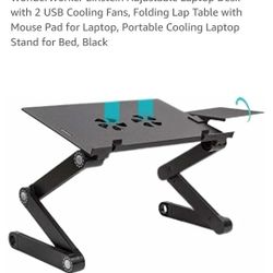 Adjustable Laptop Desk with 2 USB Cooling Fans, Folding Lap Table with Mouse Pad for Laptop, Portable Cooling Laptop Stand for B