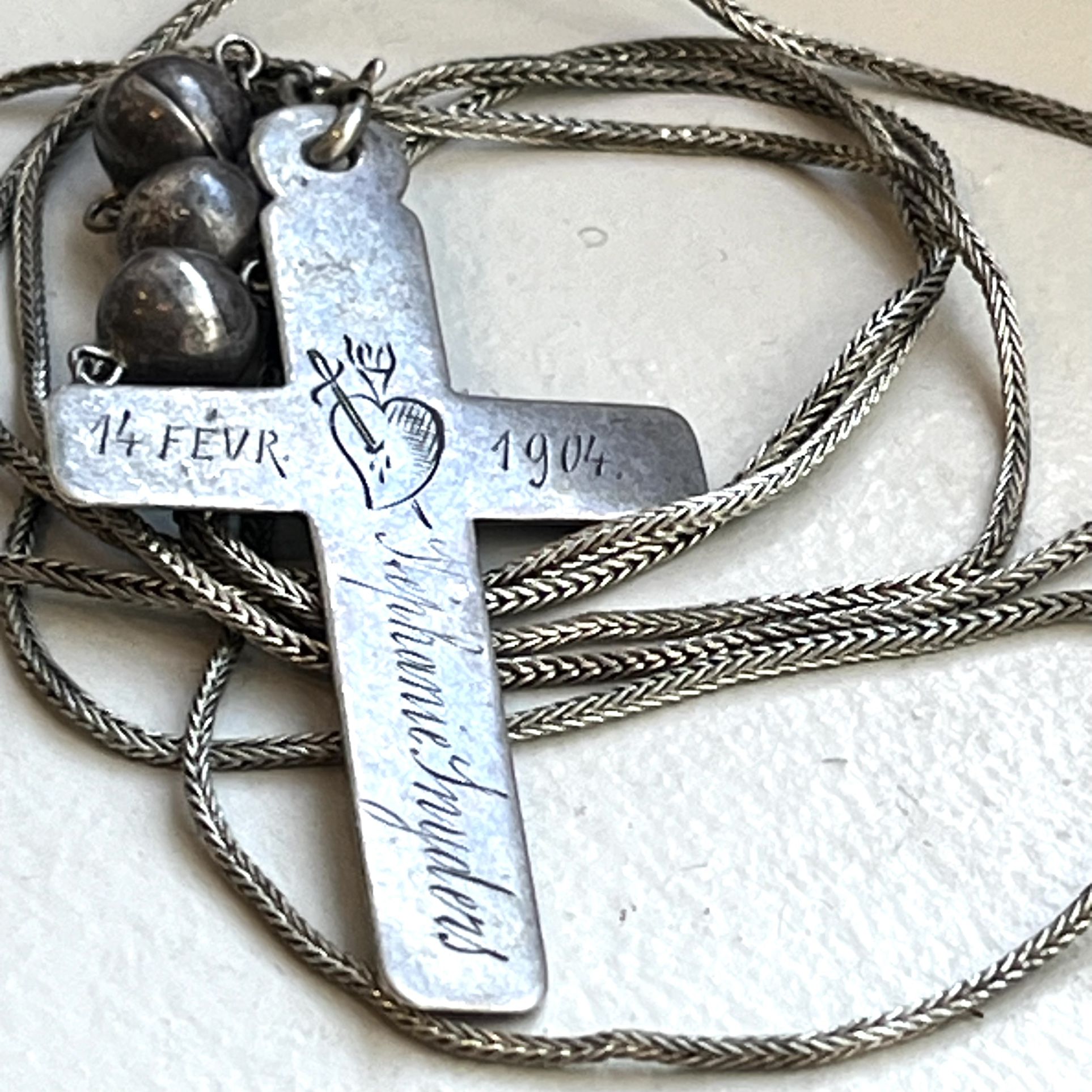 Antique Sterling French Nun’s Cross. February 14, 1909. Valentines Day