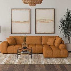 Orange Sectional Sofa - Wide Tufted Seating
