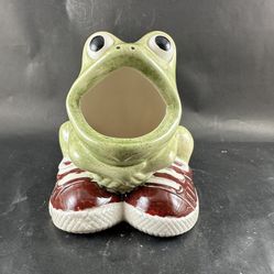 Vintage Wide Mouth Frog Tennis Shoes Sponge Scrubby Holder or Succulent Planter  