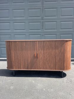 Brand New 55” Walnut Mid-Century Modern Sliding Door Sideboard