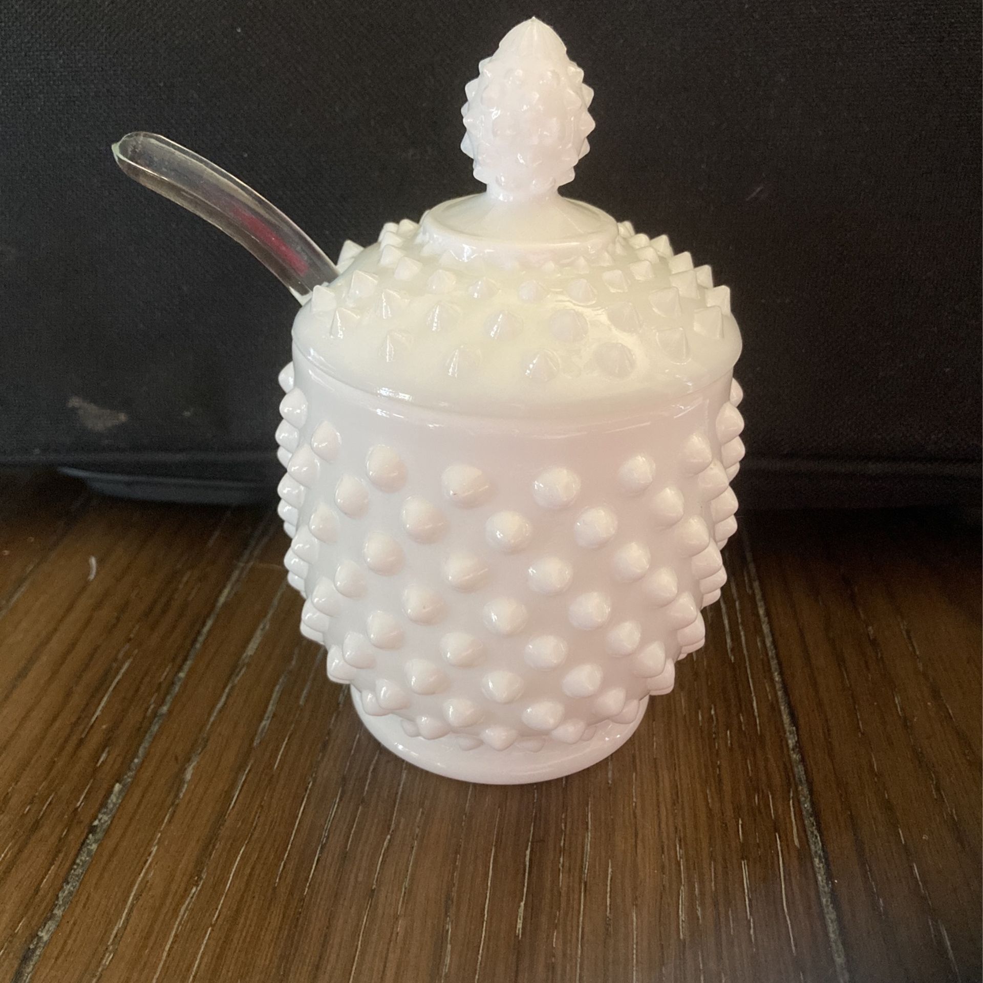 Vintage Hobnail Jam/jelly/honey Pot WITH glass Spoon