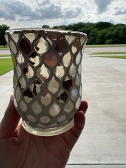 Glass Candle Votive Gold & White