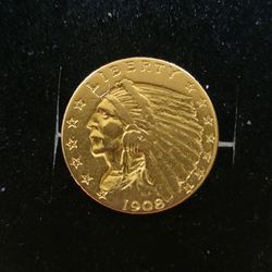 Authentic 1908 $2 1/2 U.S. GOLD INDIAN HEAD COIN