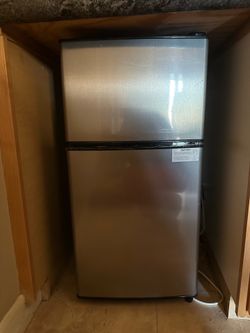 Stainless Steel Compact Two-Door Mini Fridge with Freezer