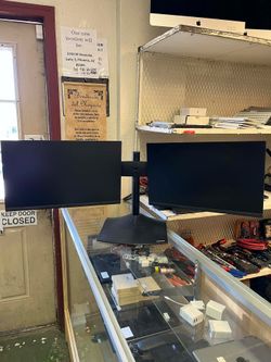 Two monitors DELL P2223HC 21.5" IPS FHD USB-C Monitor 60 Hz with stand . Power cords are included .
