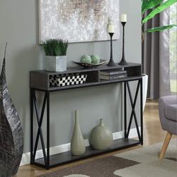 Convenience Concepts Tucson Deluxe Console Table with Shelf, Weathered Gray/Black


