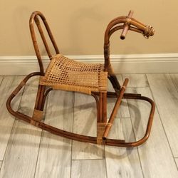 Vintage Mid-Century Franco Albini Style Rattan Rocking Horse, See Full Description 