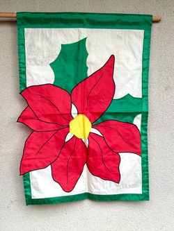 Vintage 90s N.C.E. Christmas Poinsettia Appliqué Garden Flag
