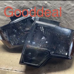 OH29. Fit 09-14  Ford F150 Chrome Smoked Lamp Light Headlight Pair 