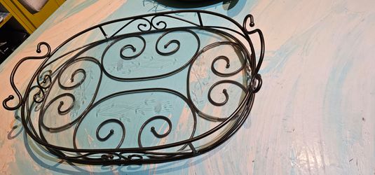Princess House Meridian Tray Glass And Metal Frame Serving Tray Good Used 20x14
