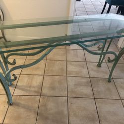 Turquoise Glass Console table 