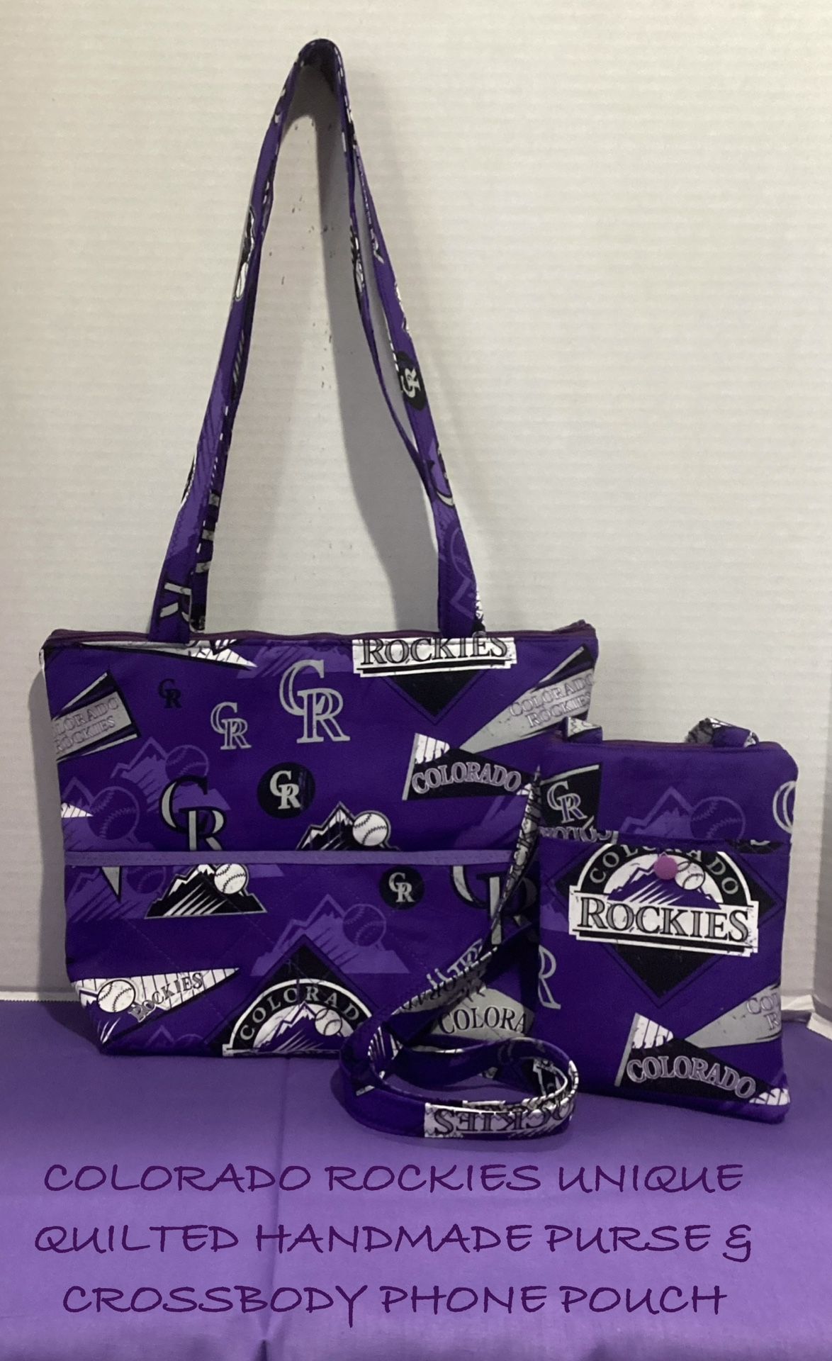 NEW UNIQUE COLORADO ROCKIES QUILTED HANDMADE PURSE & CROSSBODY PHONE POUCH SET 