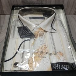 Biani Of Italy Men's Shirt W Tie, Socks And Handkerchief