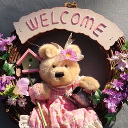 Bear With Flowers Wreath