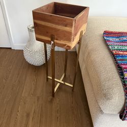 Wood and Gold Plant Stand / Planter Home Decor