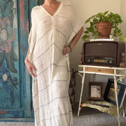 Revolve Free People Cream Black Striped Poncho Whispering Wind Kafka Dress Coverup Boho