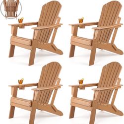 FUNBERRY Folding Adirondack Chair Set of 4, HDPE All Weather Fire Pit Chairs with Cup Holder for Outdoor