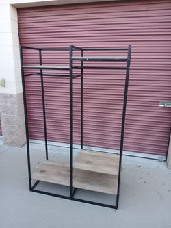 Better Homes & Gardens Jace Freestanding Metal 2-Rod Garment Clothes Rack with 4 Wooden Shelves, Black