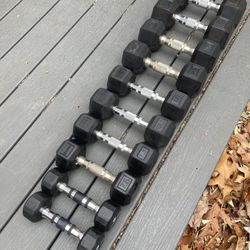 5 Pairs Of Rubber Hex Dumbbells - 5’s, 7.5’s, 10’s, 12.5’s And 15’s