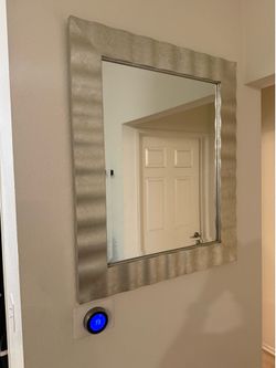 Square Silver Wavy Textured Wall Mirror