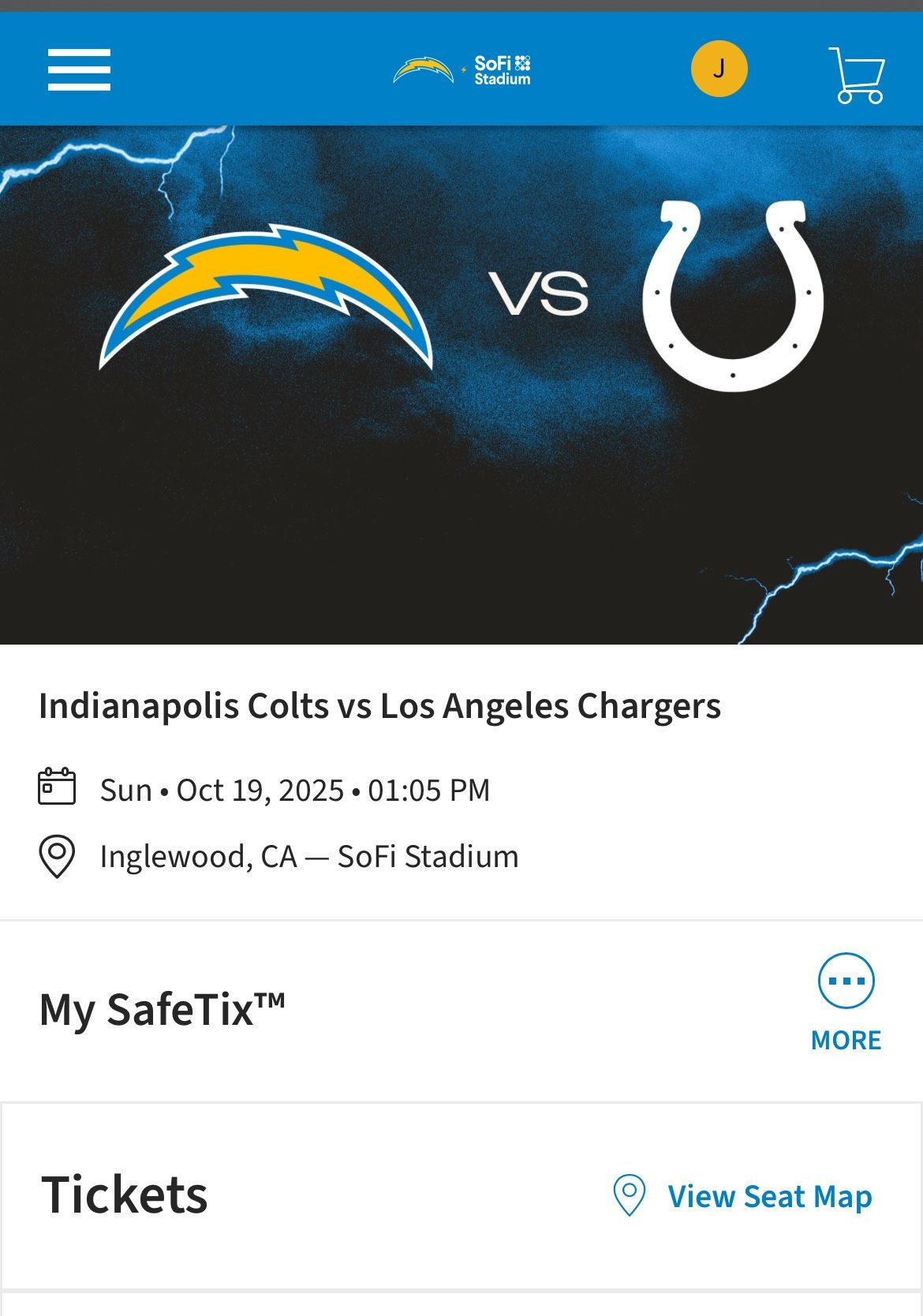 2 Tickets Colts @ Chargers 10/19 300 Section