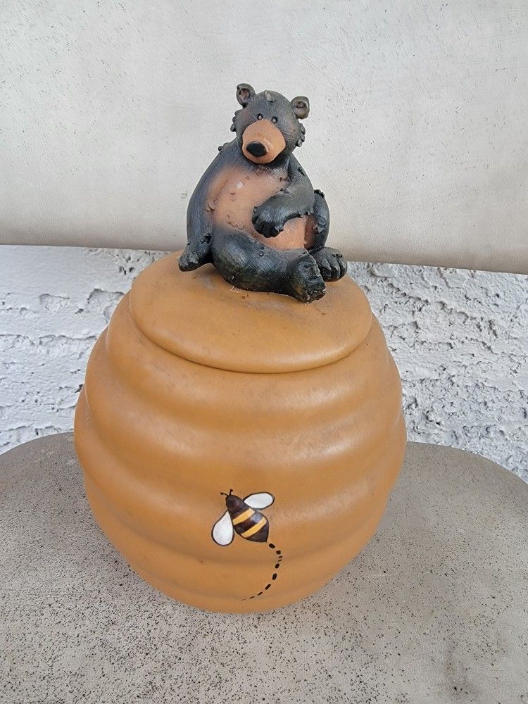 Honour Vintage Ceramic Black Bear Beehive Honey Pot Cookie Jar
