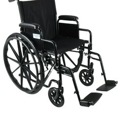 Brand New ✅️ Equate Wheelchair with Large 18-Inch Padded Seat Removable Swing-Away Footrests Foldable Black