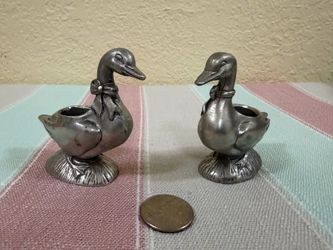 Vintage Seagull Pewter Duck Candlestick Holders (Signed)