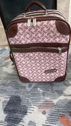 Juicy Couture Pink & Brown Monogram 2-Wheel Rolling Suitcase | Y2K Carry-On Travel Bag