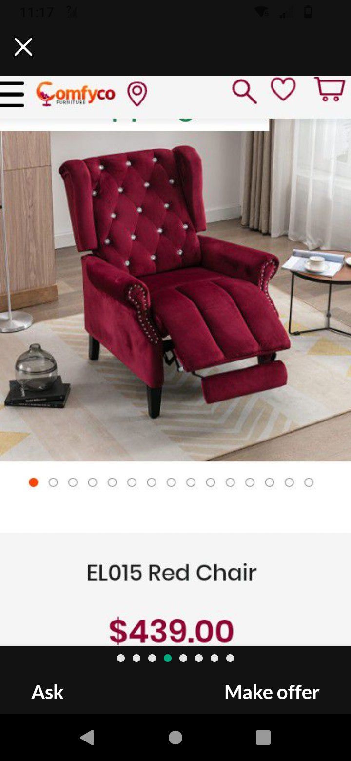 Push Back Recliner Brand New Recliner Red Velvet Recliner Living Room Furniture Recliner Accent Chair Wingback Chair Brand New Vintage Style Furniture