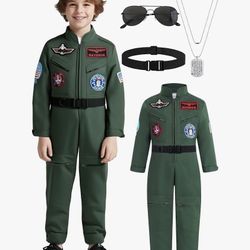 Fighter Pilot Costume for Kids Air Force Flight Suit Cosplay Halloween with Accessories Set