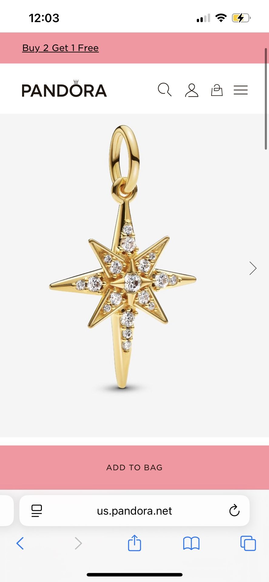 Pandora Sparkling North Star Dangle Charm 14k gold plating