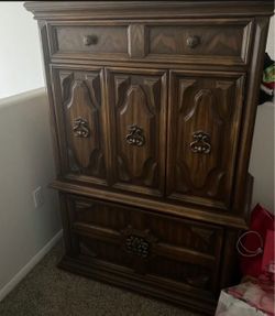 MUST GO THOMASVILLE Wooden Chest dresser Armoire Brown Wardrobe wood Drawers Shelves Armoire Cabinet
