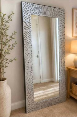 Scandinavian Large Floor Mirror with Silver Textured Frame