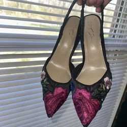 Black multi floral heels by Betsy Johnson