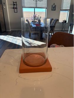 Pottery Barn Glass Hurricane Terracotta Candle holder NEW
