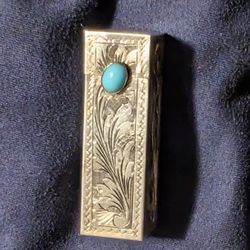 Vintage/Antique Silver Lip Stick Holder With Hinged Mirror