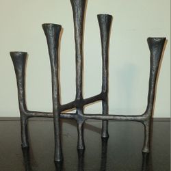 Crate & Barrel Metal Candelabra – Danish Brutalist Style, 5 Candle Holder