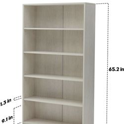 5-Shelf Bookcase Adjustable Bookshelf, Antique White