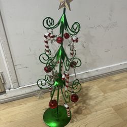 Small Metal Christmas Tree With Ornaments 19” Tall 
