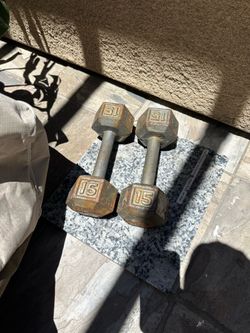 Pair of 15 lb Cast Iron Hex Dumbbells – 30 lbs Total