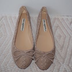 Karl Lagerfeld Paris Taupe Suede Ballet Flat