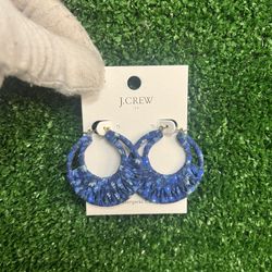 J Crew Blue Floral Hoop Earrings NWT Brand New 
