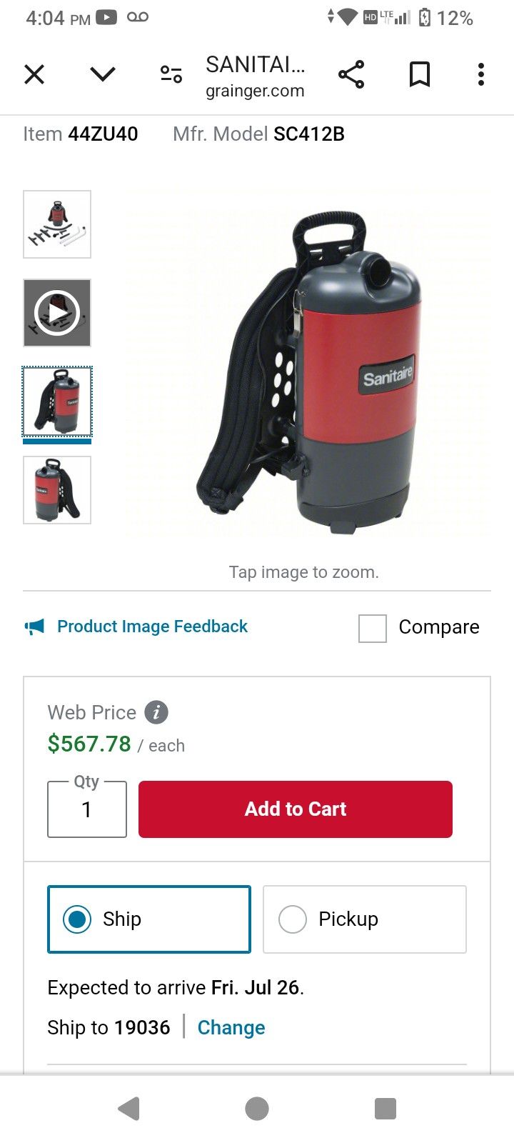Sanitaire Backpack Vacuum
