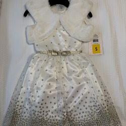 Girls White Dress With Gold Detail 