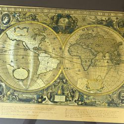 Glass Framed World Map - Circa 1600s 26” X 36”