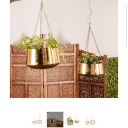 GOLD METAL HANGING DOME INDOOR OUTDOOR WALL PLANTER WITH CHAIN, SET OF 25", 7"H